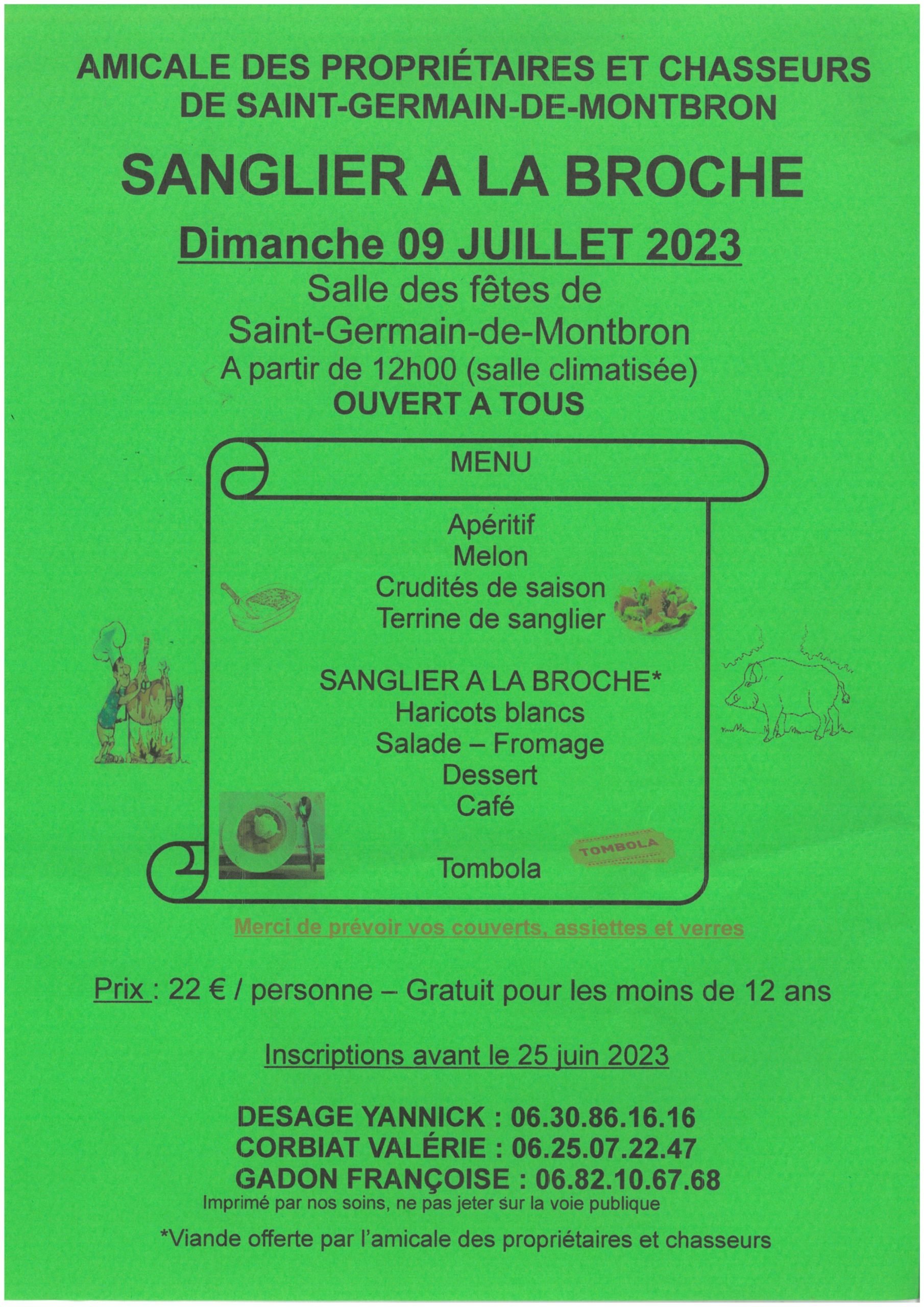 Sanglier à la broche le 09 juillet 2023 à Saint Germain de Montbron